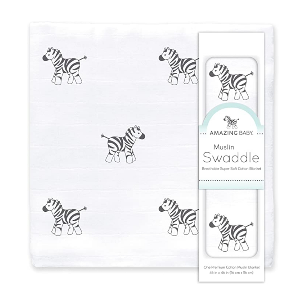 Amazing Baby Newborn Muslin Swaddle Blanket, Premium Cotton, Zebra design